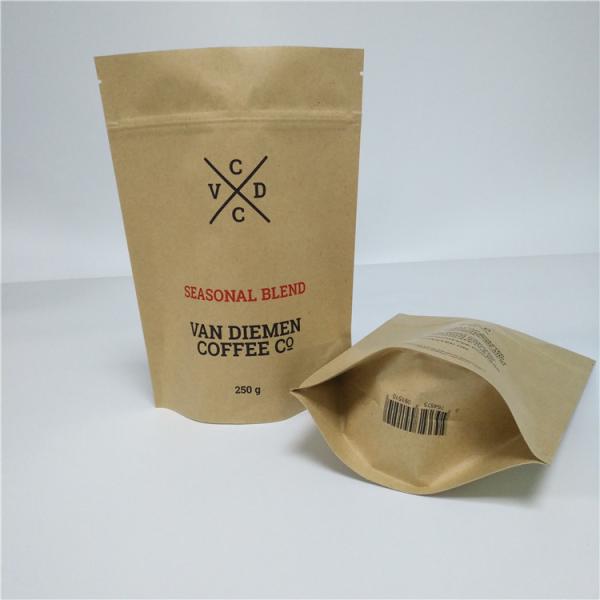 Kraft Brown Paper Snack Bag Packaging Stand Up Pouch Flat Bottom With Zipper