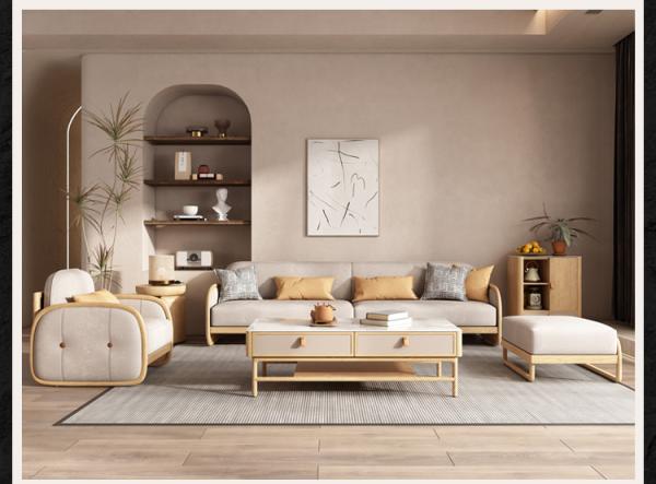 Multi Functional Hotel Lobby Furniture Nordic Simple Solid Wood Fabric Sofa