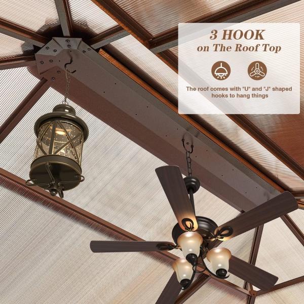 Gazebo Polycarbonate Double Roof Canopy Outdoor Aluminum Frame Pergola, Permanent Pavilion with Netting Curtains