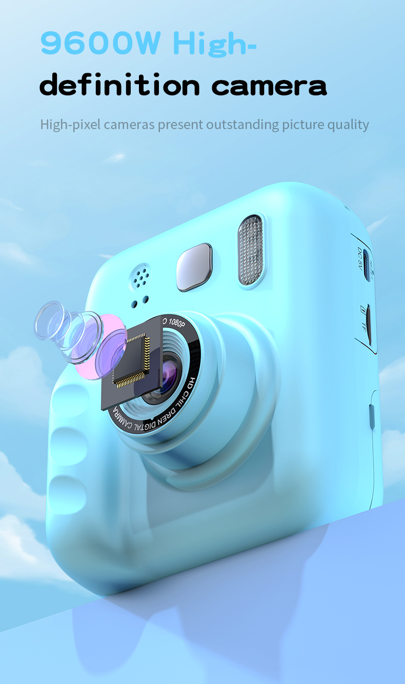 Kids Polorid Camera Full HD CCD Instant Print Thermal Paper Printing Selfie Flash Eye Protection IPS Screen 120 Wide Angle 3