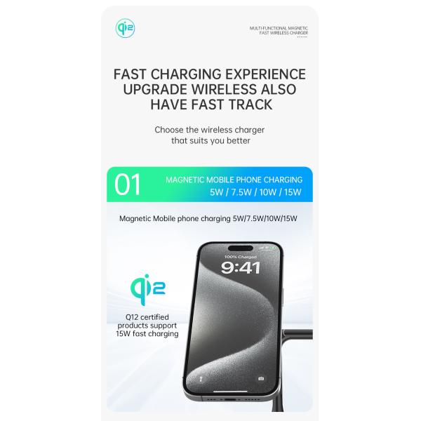 QI2 Все в одном магнитное быстрое беспроводное зарядное устройство для iPhone12/13/14/15