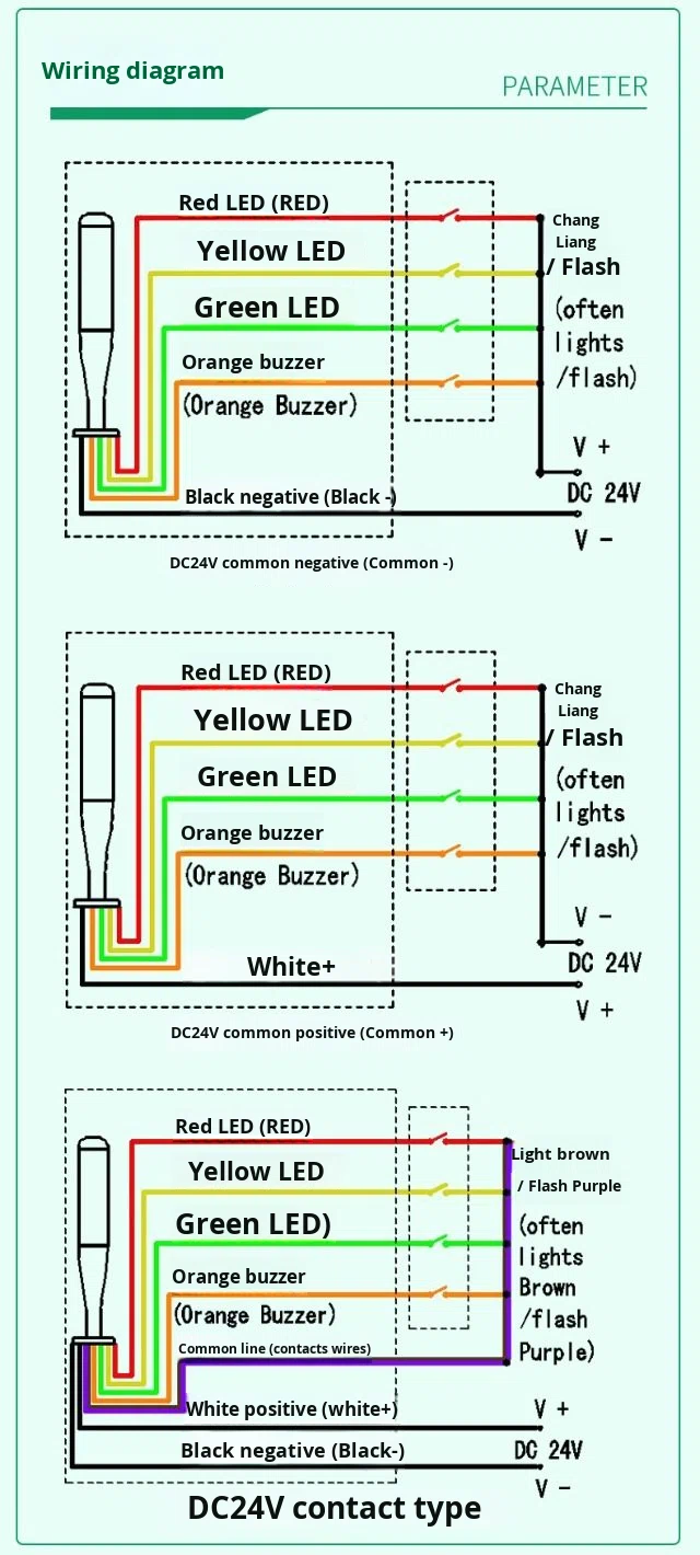 Onn M4S-D Tri Color LED Machine Tool Indicator Light With Buzzer Foldable DC 24V IP65 Rated 85dB 360 Beam Angle