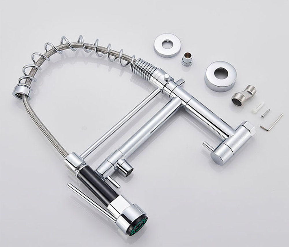 Kitchen Sink Faucet Made of Stainless Steel Featuring Half Turn Brass Cartridge and Chrome Matte Black Surface Finish