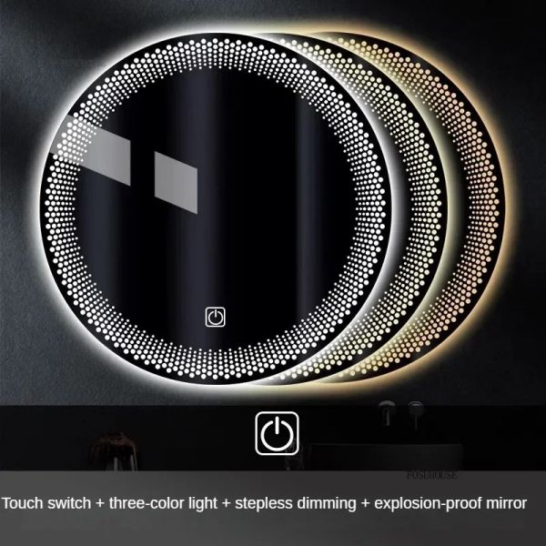 Simple flameproof Led Smart Touch Screen Anti-fog Round Sensor Mirror with Light(WH-MR-101)