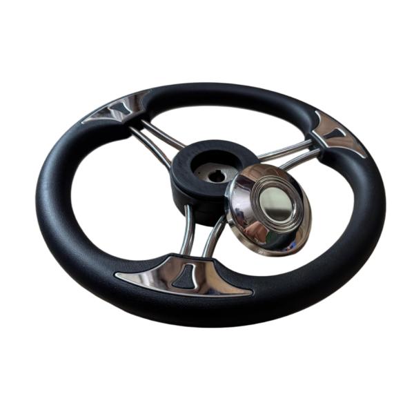 304 acier inoxydable 3 roue de direction marine avec poignée en PU noir