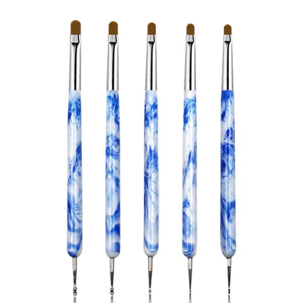 Nylon Hair Marble Handle Nail Gel Brush Two Way French UV Gel Double End