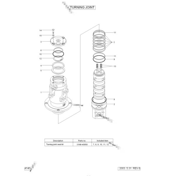 O y 860-0503000 dos burros da junção de giro da máquina escavadora 400826-00027 31N6-40021 31N6-40021D para o Y R210LC-7A R300LC-7A dos burros comum Center