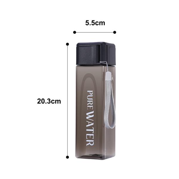 Back to School Essential Clear Frosted Square Portable Plastic Water Bottle with Rope
