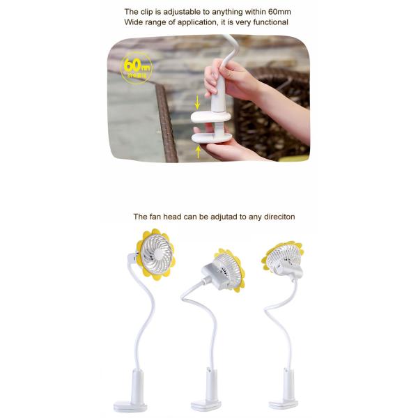Sunflower clip fan Flexible tube clip rechargeable portable mini fan on clip