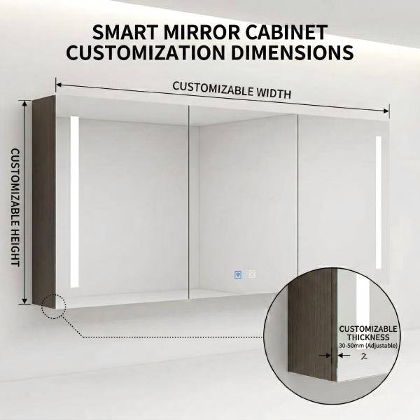 Kingstin LED Bathroom Mirror Cabinet with Lights, Defogger, 3 Colors, Outlet, Aluminum/Stainless Wall Mount Medicine Cabinet