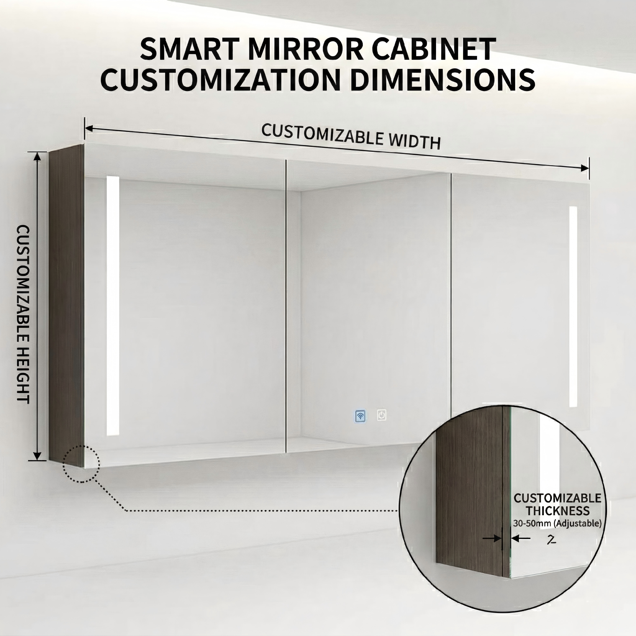 Kingstin LED Bathroom Mirror Cabinet with Lights, Defogger, 3 Colors, Outlet, Aluminum/Stainless Wall Mount Medicine Cabinet