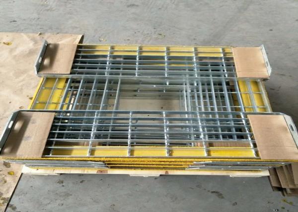 T6 Steel Grating Stair Treads With Yellow Nonskid Nosing Low Carbon Steel