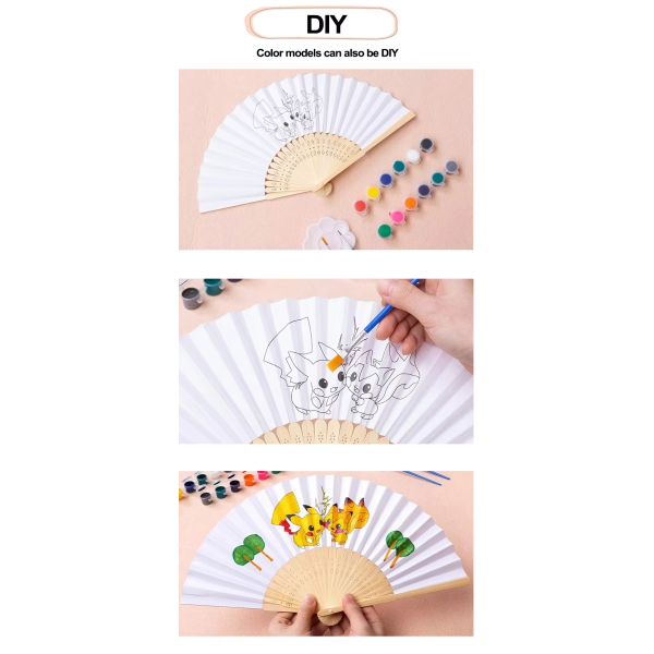 Custom Printed Logo Personalized Paper and Fabric Folding Bamboo Wood Plastic Hand Fan