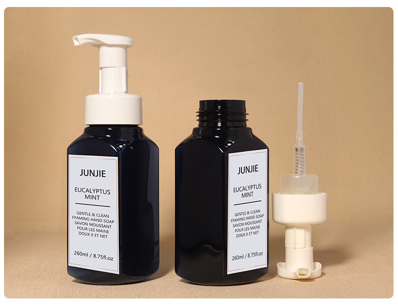Custom Color 260ML PET Amber Square Plastic Hair Care Hand Body Wash Soap Shower Gel Lotion Shampoo Pump Bottle