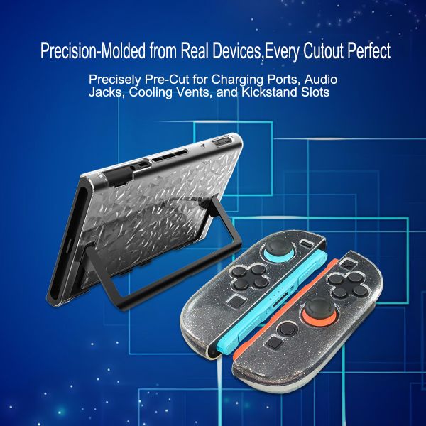 Sparkling TPU Controller Cases with Diamond Pattern PC Middle Frame Cover - Anti-Slip Grip & Shockproof Hard Shell Set for Nintendo Switch 2