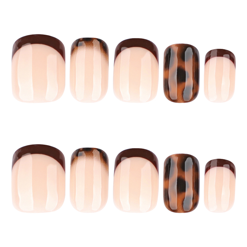 Square Leopard French Tip Press On Nails Medium Manicure Long Nails