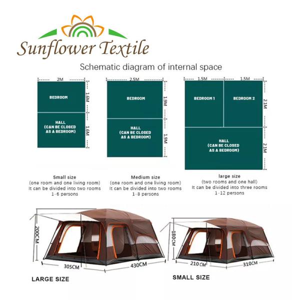430x305cm Waterproof Camping Tent Two Bedrooms One Living Room 6 People Tent
