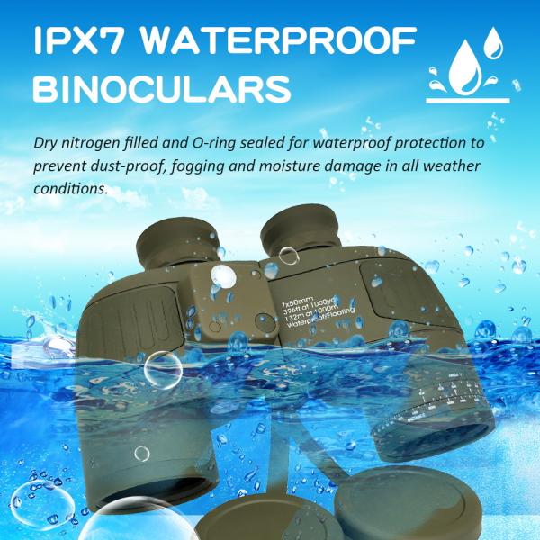Adults Marine Military 20x50 Binoculars Waterproof With Rangefinder Compass BAK4 Prism FMC Lens
