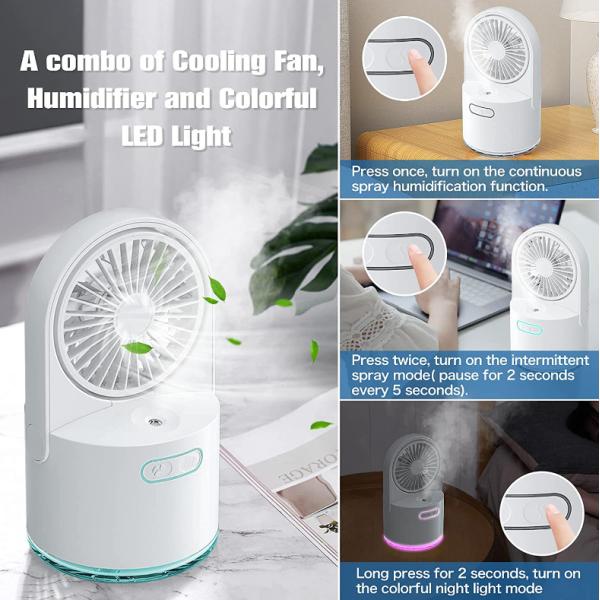 USB Rechargeable Table Fan for Home Office Foldable Desk Fan Misting Rechargeable