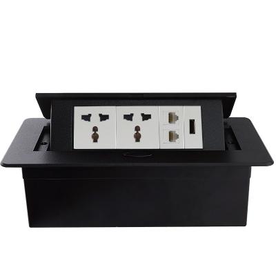 Estale acima o tipo tabela montou o soquete de potência europeia da tomada de soquete dos dados com tipo c de USB para a tabela de conferência/soquete desktop
