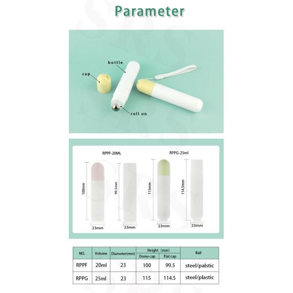 RPPF-20ML PP Roll On Bottle Plastic Empty Roller Ball Bottles With Dome Cap And Hang Straps