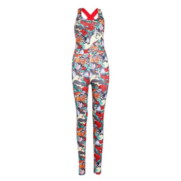 Mulheres com impressão floral Fitness sexy One Piece Yoga Bodysuit sem traseiro