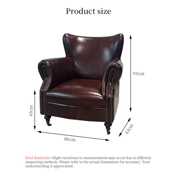 Nidea #8817 Traditional Handmade Genuine Leather Lounge Chair Accent Arm Chair for Bedroom and Living Room Leisure Furniture