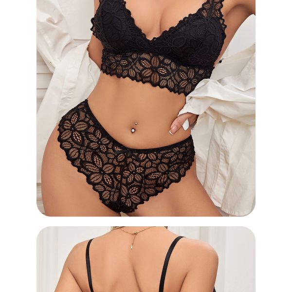 Women Lingerie Set Underwear Sexy Lace Wire-free Bra Set Gather Seamless Triangle Cup Bra Underwear Women's Small Breast
