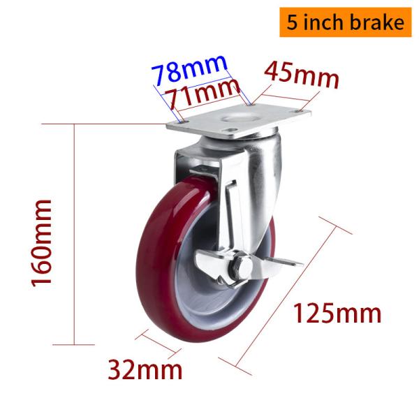 EDL Medium Duty 5inch 150kg Plate TPU Caster por tipo rígido, giratorio y freno