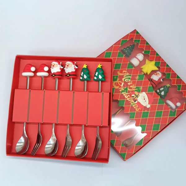 Custom Long-Handle Silicone Christmas Spoon & Fork Set – Food-Grade Silicone + 304 Stainless Steel | Holiday Cartoon Cutlery for Kids & Adults