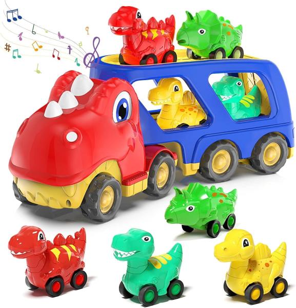Bateria livre de atrito Power Dino transporte de transporte de caminhão Ideal para 18M Meninos 1 24 escala