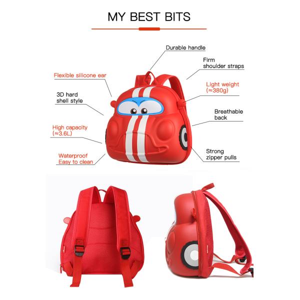 OEM ODM 3D Cartoon LED Car Little Kids Backpack Boys School Book Bags Waterproof