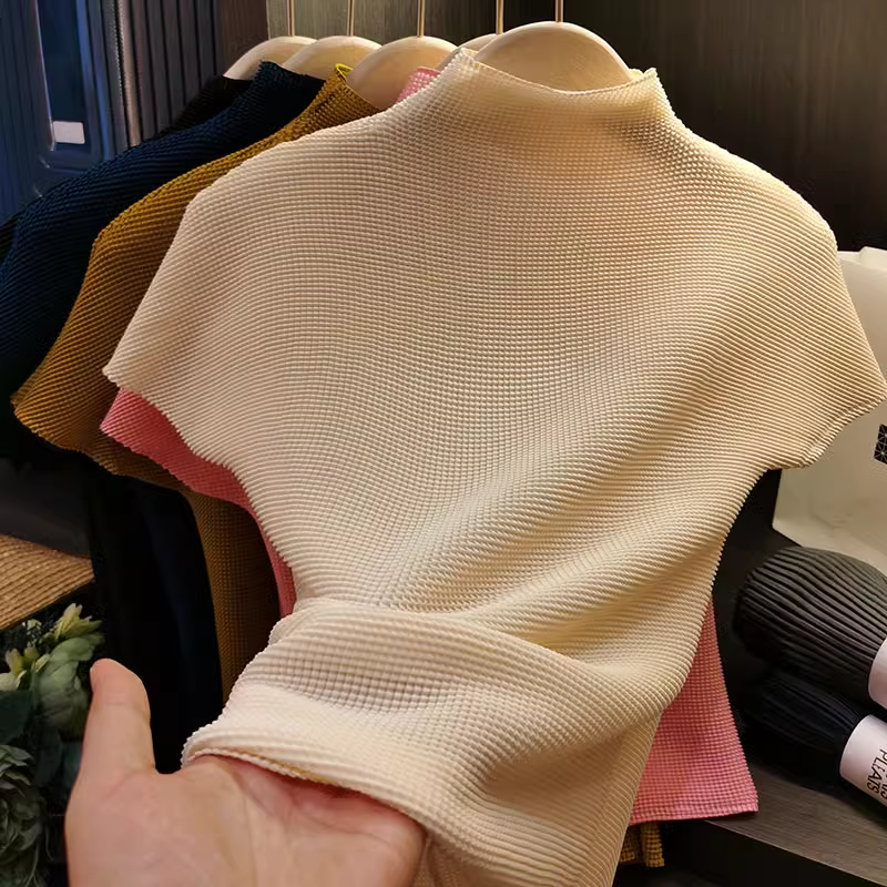 Classic Stretch Fabric Comfortable Breathable Small Stand Collar Corn T-shirt Short Sleeve Women's Clothing Women's t Dress