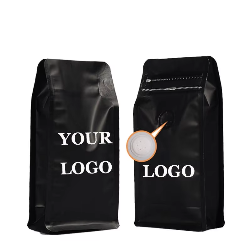 Tear Resistant Puncture Proof Design Black Plastic Flat Bottom Heat Sealed Valve Coffee Bags for Packaging