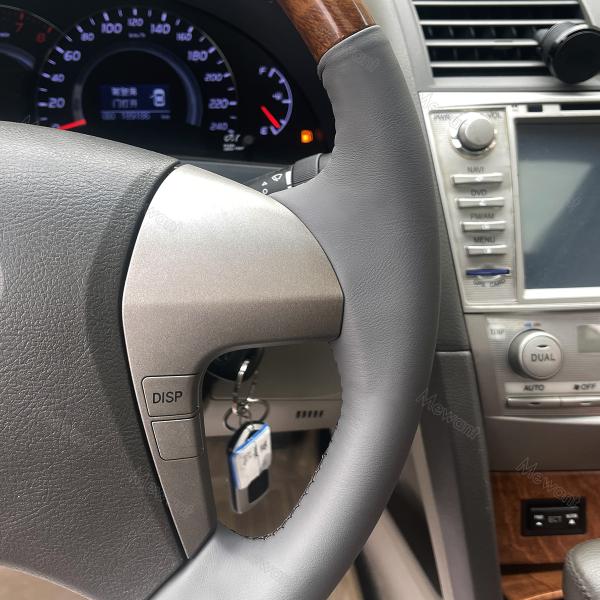 Hand Sewing Wood Pattern Grey DIY Steering Wheel Cover For Toyota Highlander Camry Isis Mark X Zio Premio Noah Previa 2006-2015