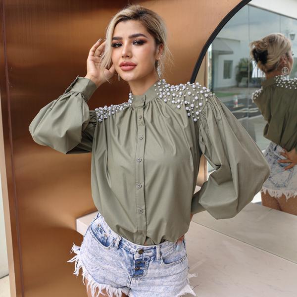 Chic Versatile Elevate Style Collar Detail Shirt Blouse Chic Black High Waisted Lace Tops With Stand Collar For Women