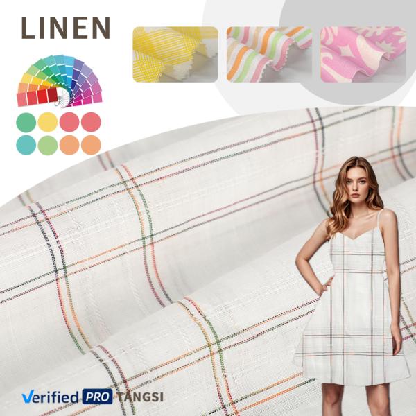 Factory Custom Beautiful Fashionable Design 100% Ramie Jacquard Yarn Dyed Fabric Woven for Boys Dress Wholesale Production linen fabric