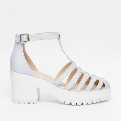 Casual 40mm Platform Block Heel Sandals Vintage Metallic Leather