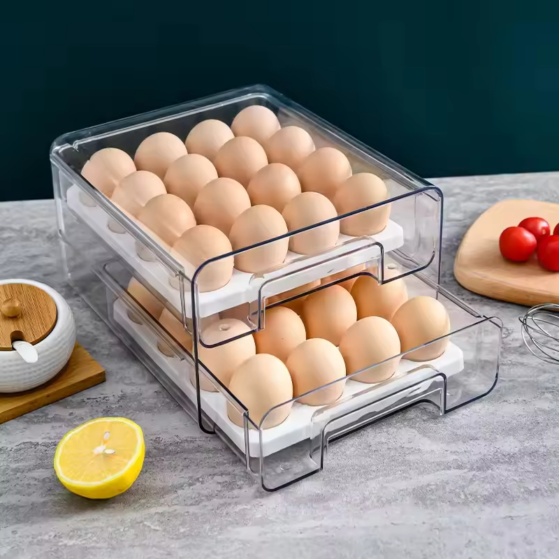 Wholesale Price Transparent Plastic Refrigerator Egg Dispenser Household Rectangle Food Freshness Preservation Container