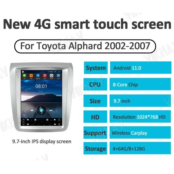 9.7 дюймовый Android авто стерео Для 2003-2007 Toyota Alphard GPS навигация Мультимедийный проигрыватель Беспроводной Carplay BT 4G