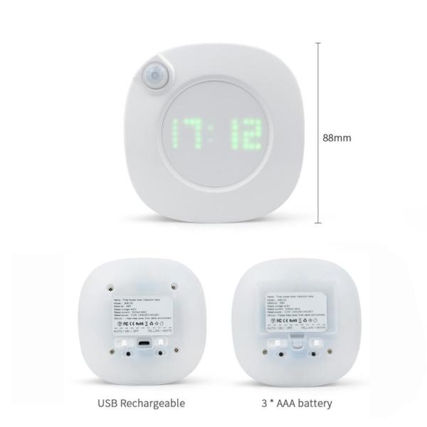 4500K Bathroom  Toilet Wardrobe Induction Night Light With Clock