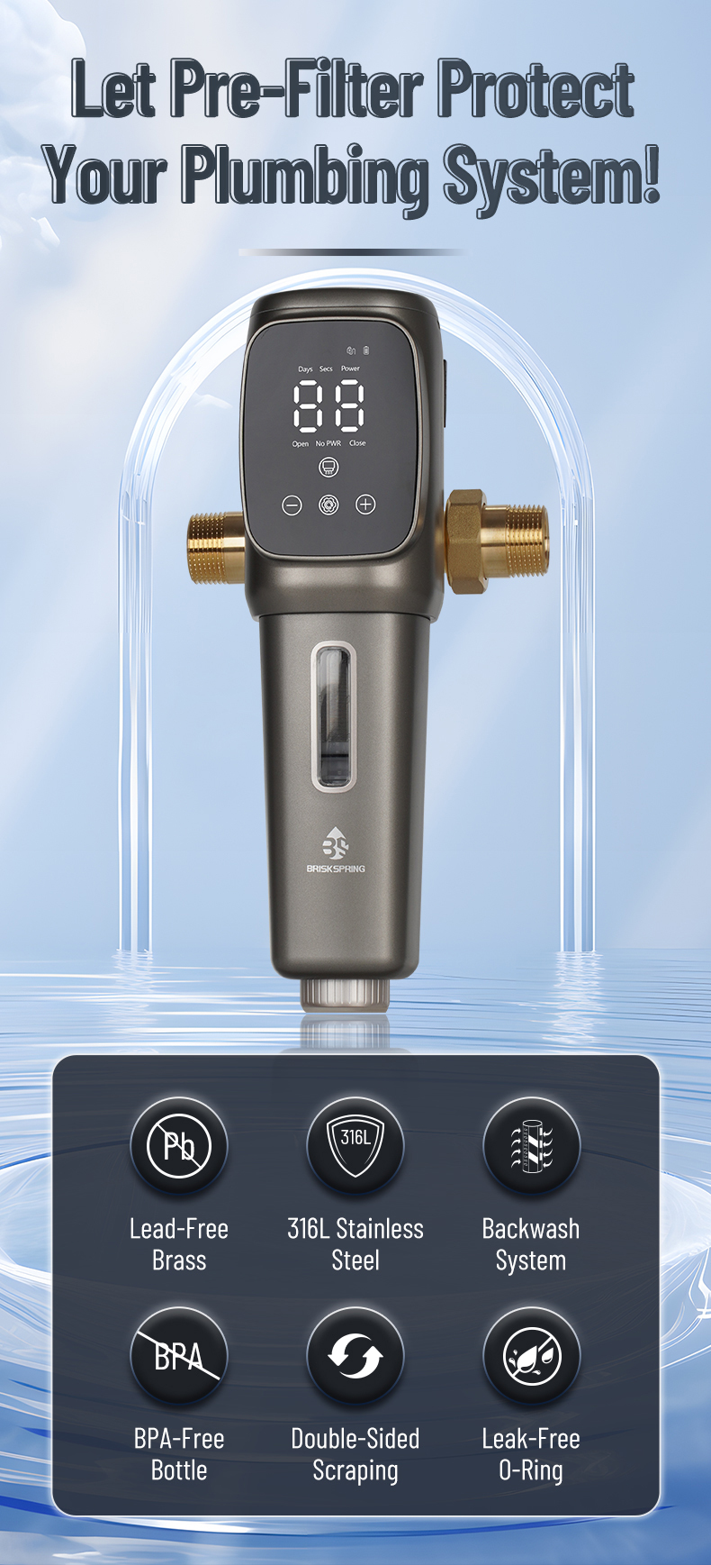 Fully Automatic Whole House Backwash Sediment Filter, Well Water Filtration System for Sand, Rust and Impurity Removal