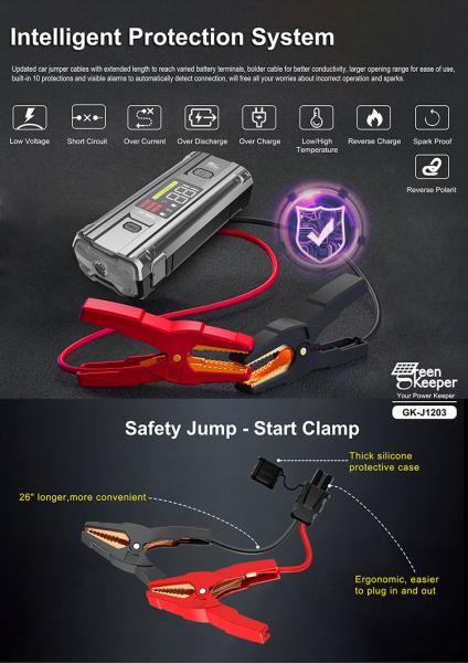 小型車の外用電源緊急スタート器 QC3.0電源バンクと5V/2.1A出力