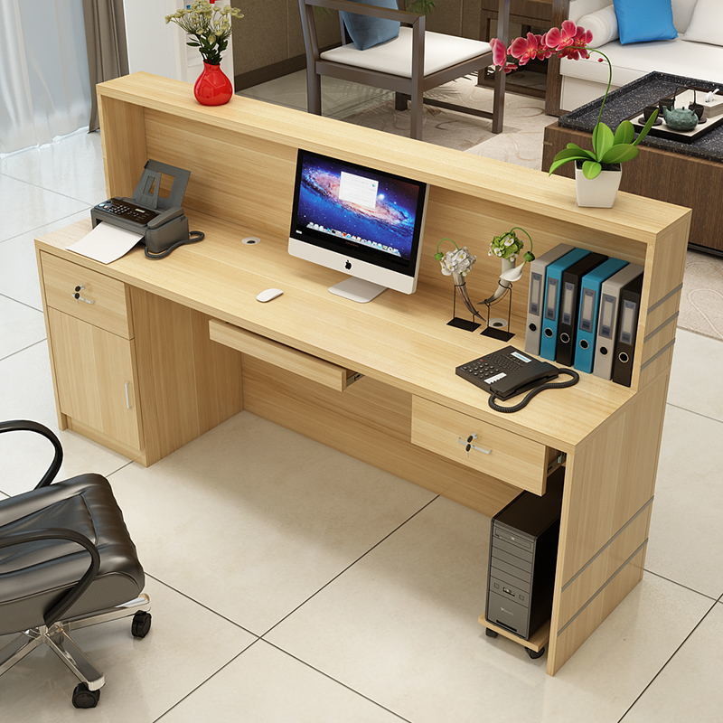 Metal Reception Desk for Simple Front Wooden Cashier Hotel Right-Angled Counter Table