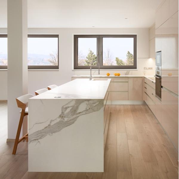 Acrylic Modern Kitchen Display Cabinets Custom Smart Luxury Glossy Beige Island Modular