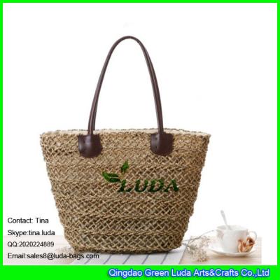 LUDA hollow out lady handbag natural sea plant weave straw tote bag