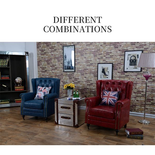 Nidea #8816 Luxury Leisure Antique Armchair Chesterfield Vintage Tan Leather Buttons Tufted Wingback Chair for  Lounge