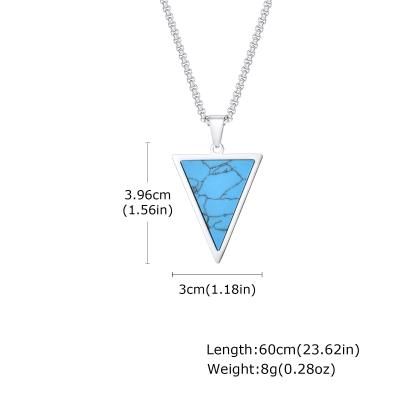 Collier triangulaire en acier inoxydable incrusté en turquoise pour homme