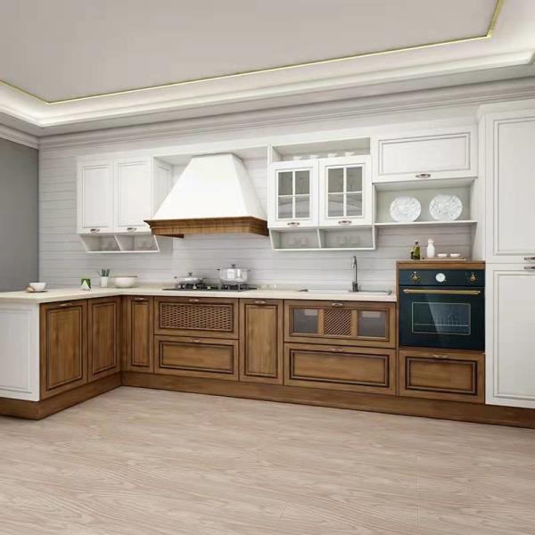 Anti Fouling Traditional Two Tone Kitchen Cabinets / Kitchen Melamine Cupboards Design CAD Drawing
