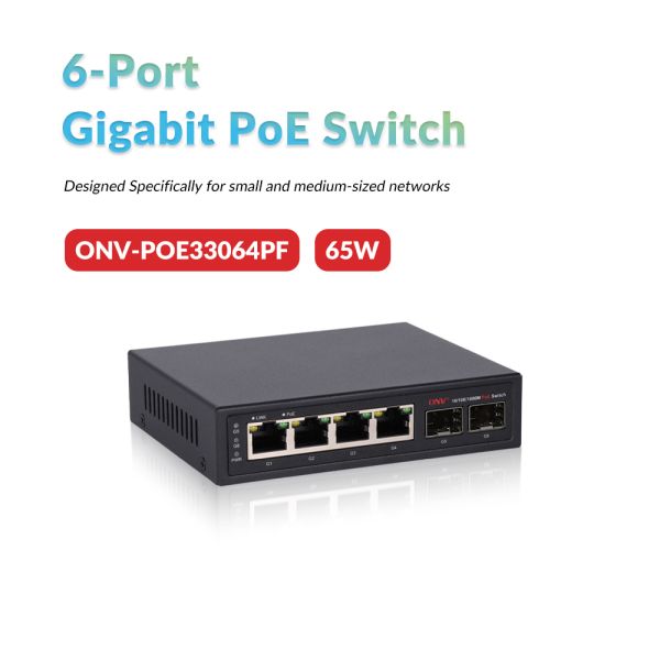 6 Port Gigabit PoE Switch With 30W PoE Per Port And Gigabit Uplink SFP Ports